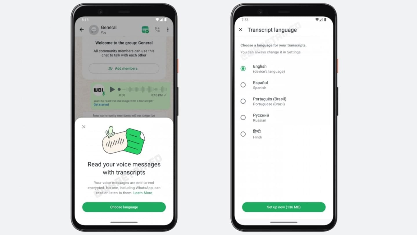 WhatsApp funkce přepisu hlasových zpráv Android