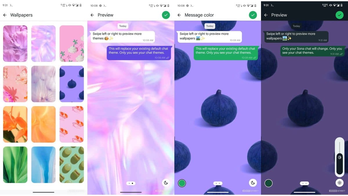 Nové výchozí motivy vzhledu ve WhatsAppu nabídnou širší možnosti personalizace | foto: Android Authority