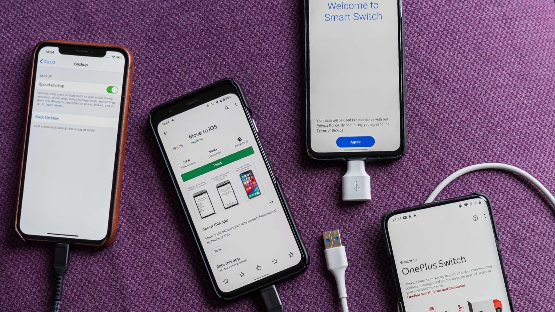 Přenos dat na další telefonu pomocí kabelu