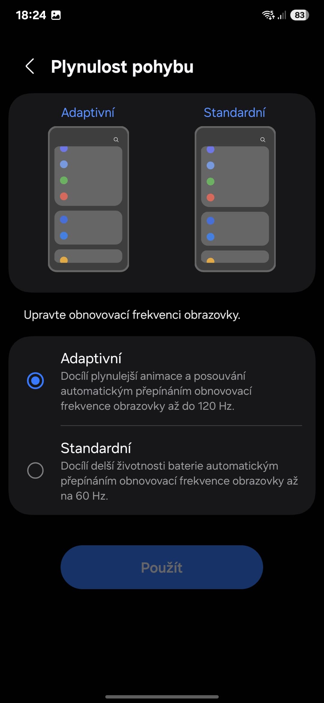 Nastavení obnovovací frekvence