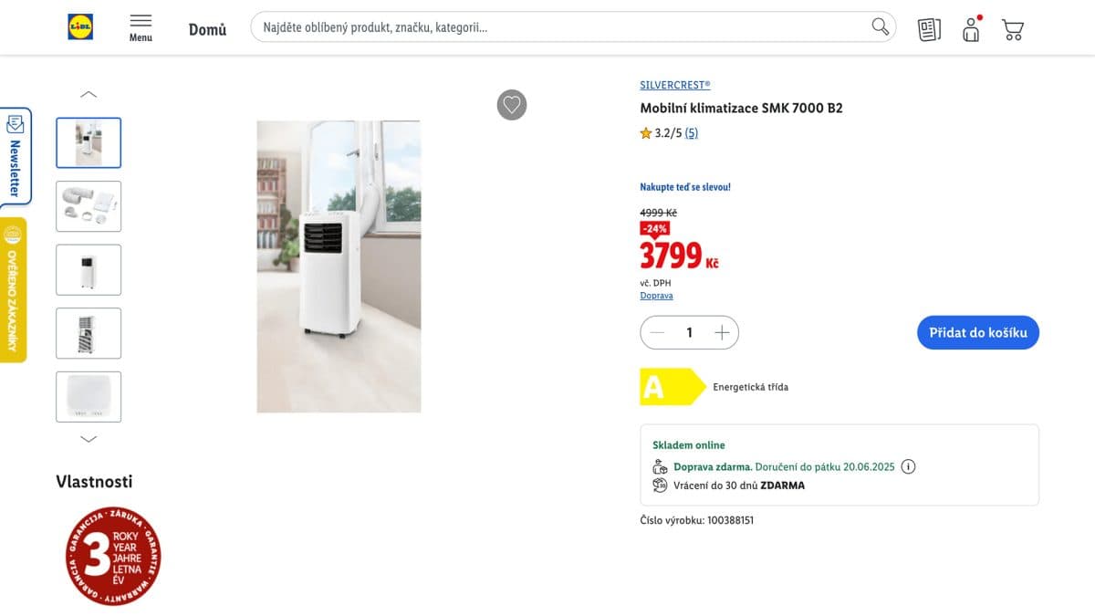 Lidl prodává mobilní klimatizaci Silvercrest SMK 7000 B2 | foto: Tomáš Rajnoch