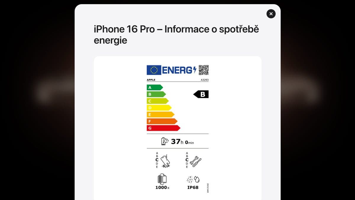 Energetický štítek iPhonu 16 Pro | foto: Tomáš Rajnoch