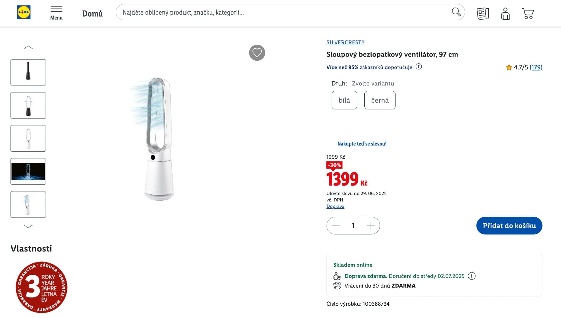 30% akce na sloupový bezlopatkový ventilátor z Lidlu | foto: Martin Skořepa