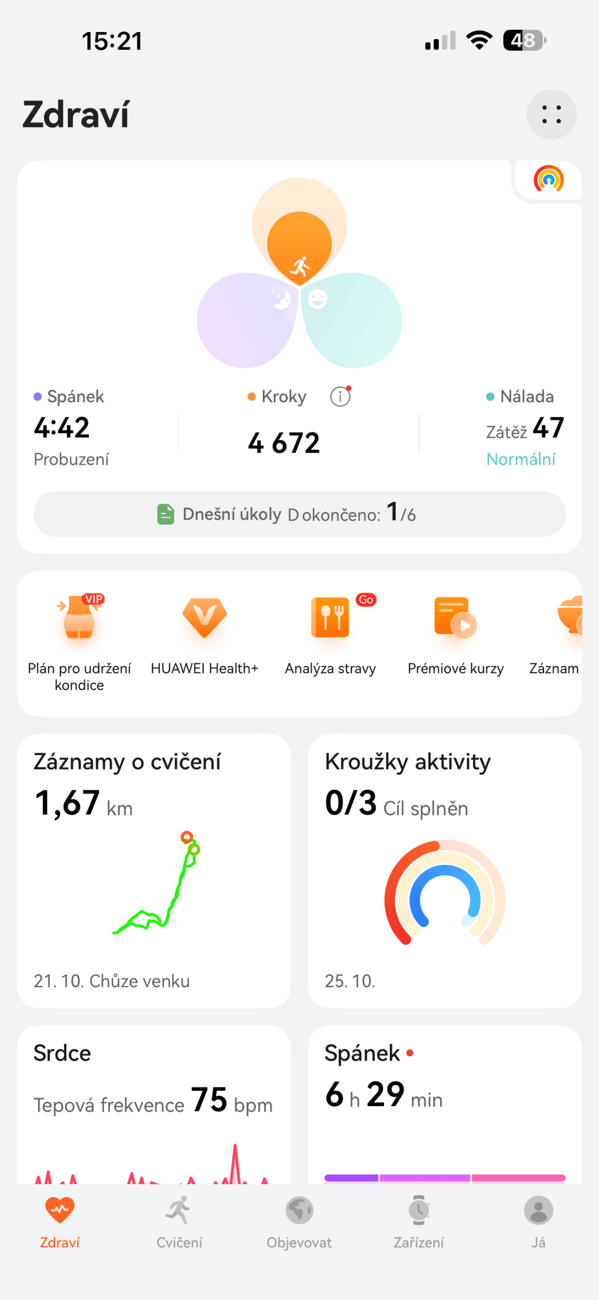 Huawei Health přehled