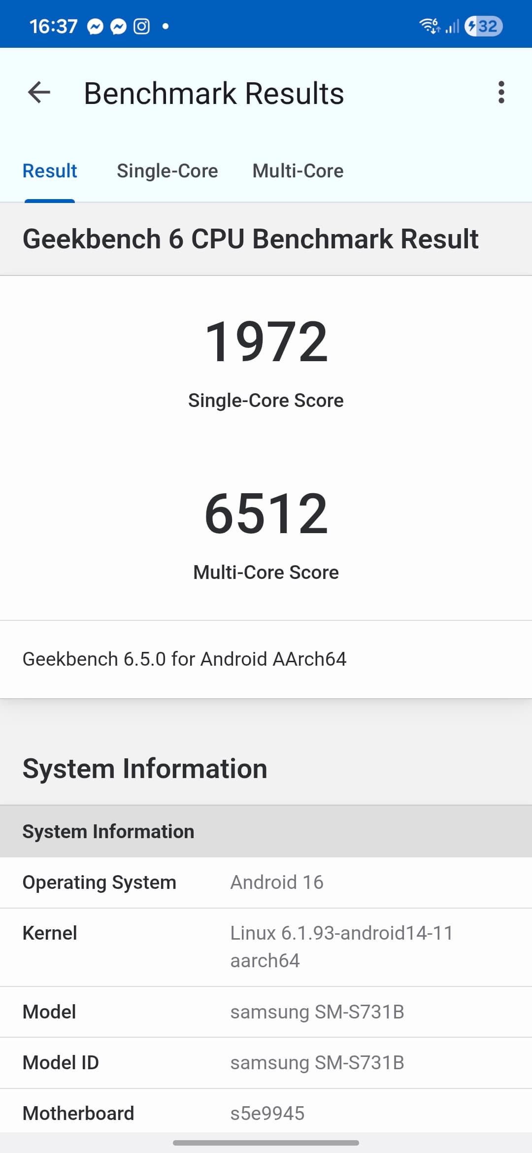 Geekbench test procesoru