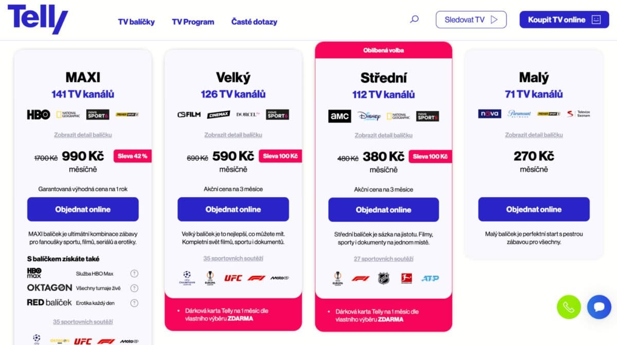 Balíčky Telly TV | Zdroj: Telly
