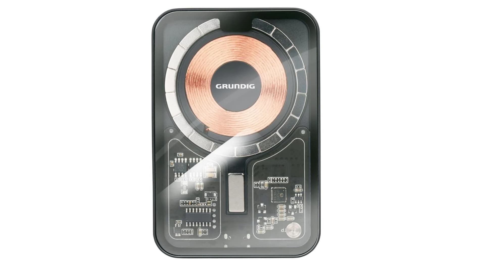 Bezdrátová powerbanka Grundig zaujme podporou MagSafe a průhledným tělem | Zdroj: Lidl