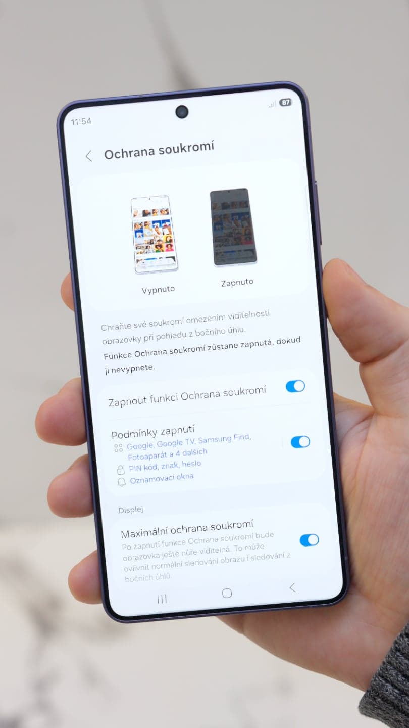 Samsung Galaxy S26 Ultra & Privacy Display, nastavení | Zdroj: Luboš Srb