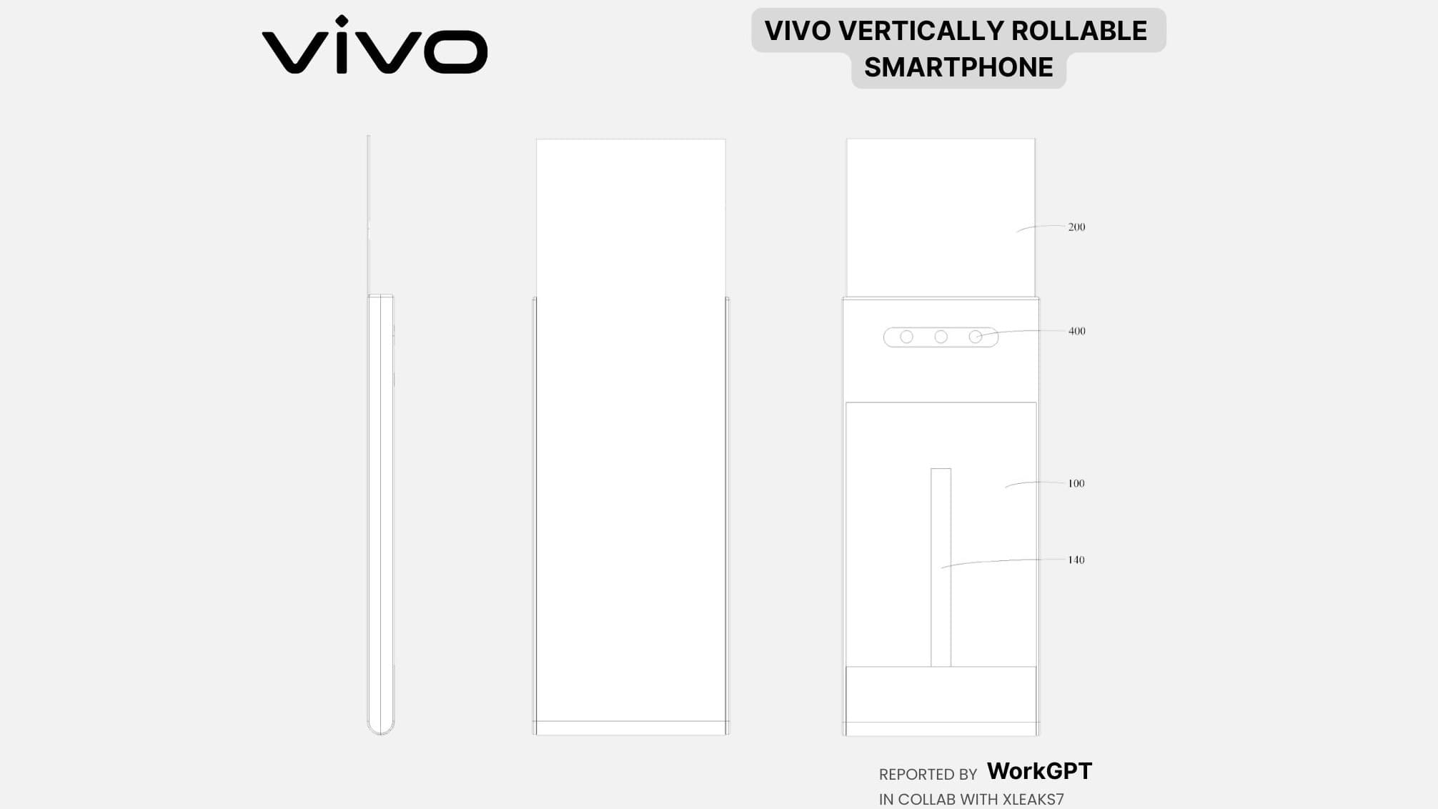 Patentový snímek rolovacího telefonu Vivo | Zdroj: WorkGPT