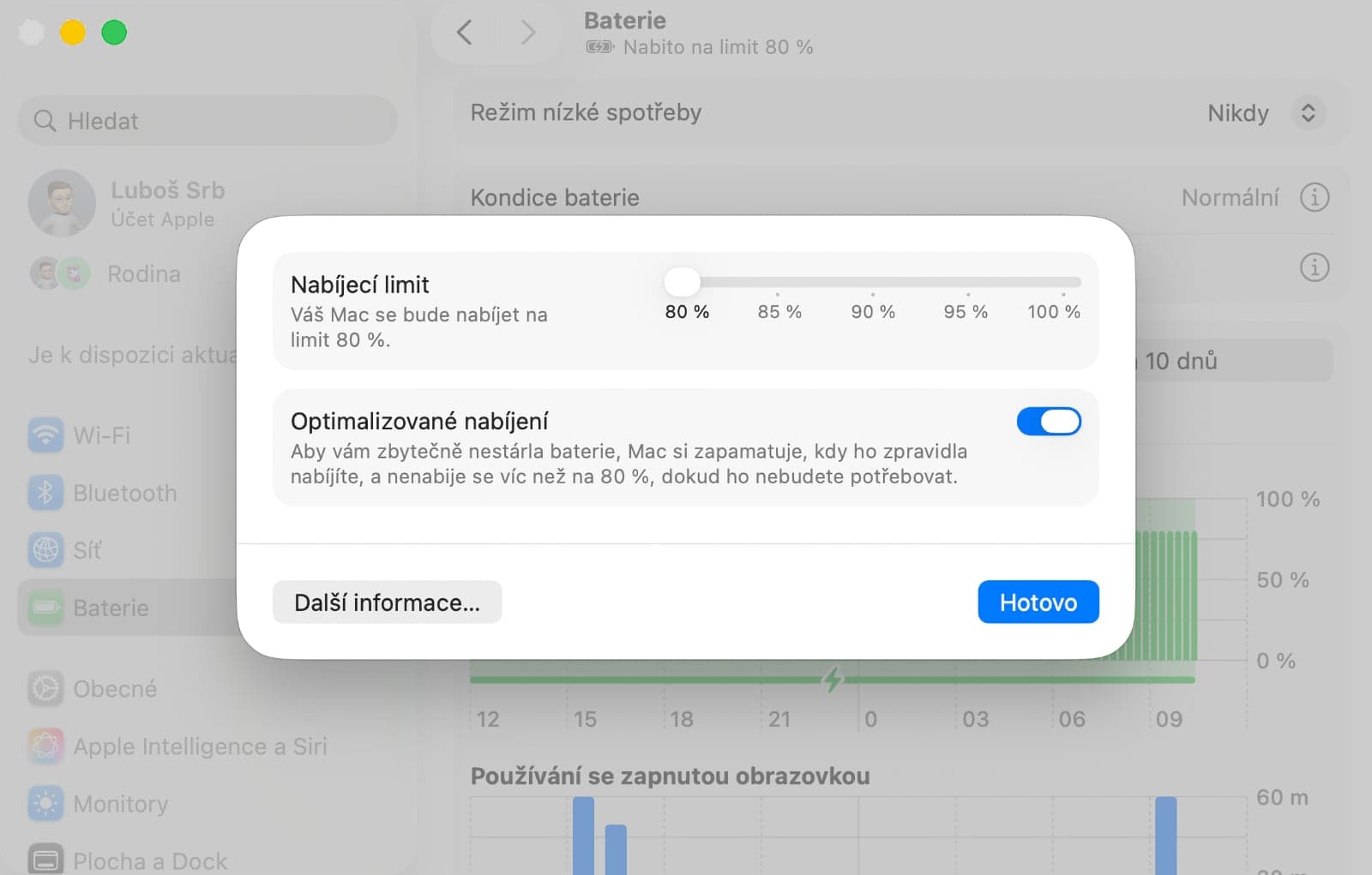 Doporučené nastavení baterie a nabíjení v rámci macOS 26.4 Tahoe | Zdroj: Luboš Srb