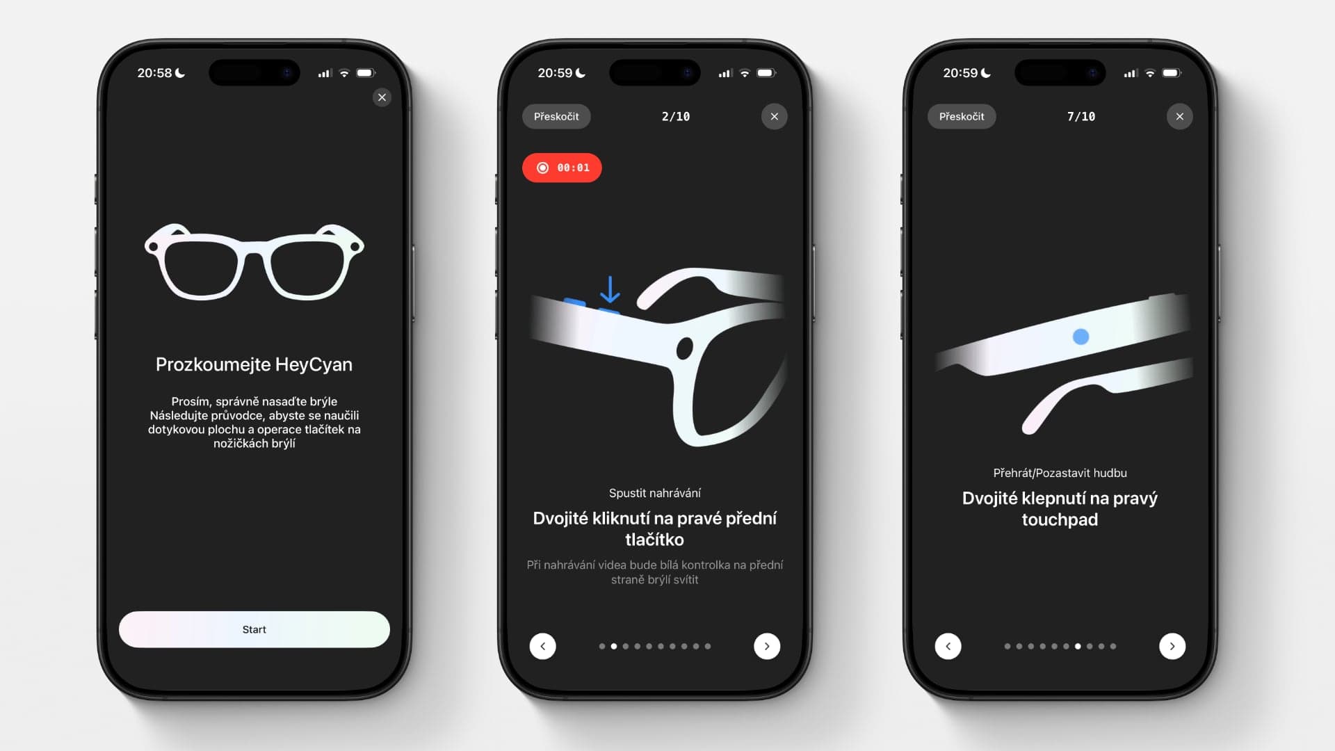 Mobilní aplikace HeyCyan, průvodce ovládáním brýlí | Zdroj: Luboš Srb