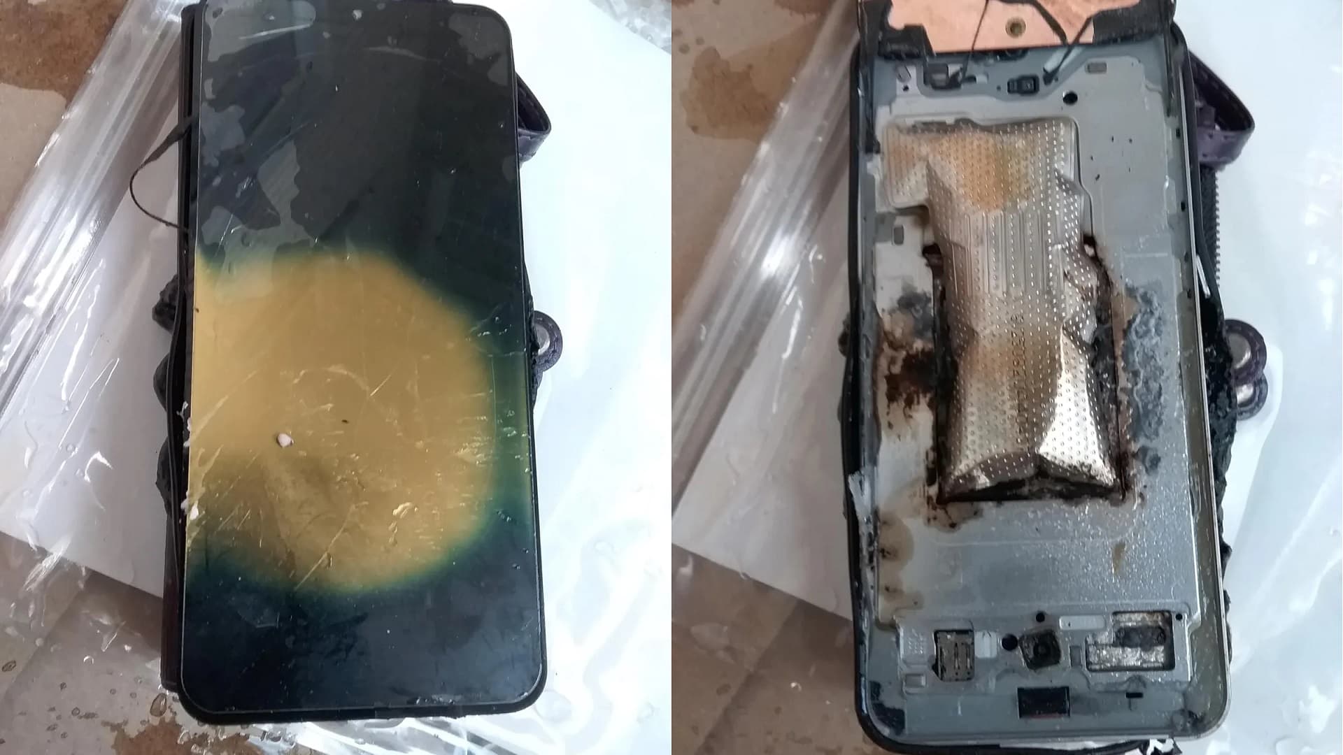 Samsung Galaxy S25 FE po explozi | Zdroj: Reddit