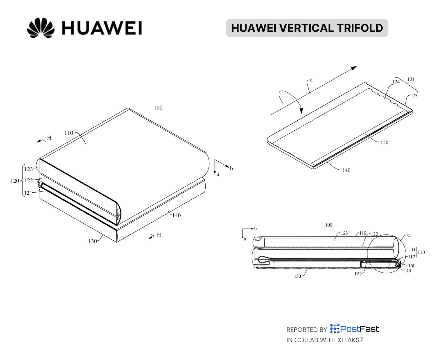 Patent trojnásobného véčka Huawei | Zdroj: xleaks7/xPostFast