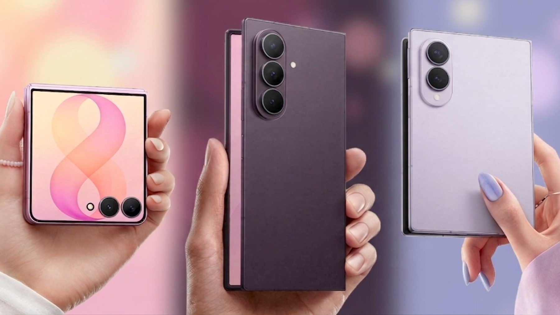 Samsung Galaxy Z Flip, Galaxy Z Fold 8 Ultra, Galaxy Z Fold 8 | Zdroj: Samsung, úprava: Tomáš Rajnoch