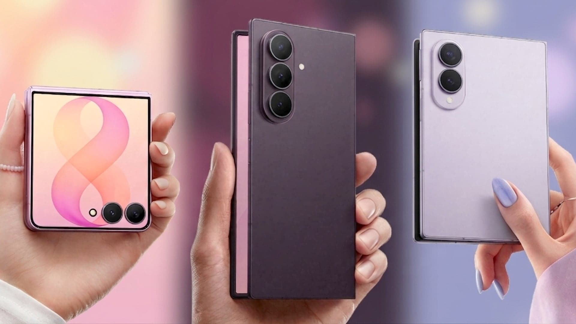 Samsung Galaxy Z Flip, Galaxy Z Fold 8 Ultra, Galaxy Z Fold 8 | Zdroj: Samsung, úprava: Tomáš Rajnoch