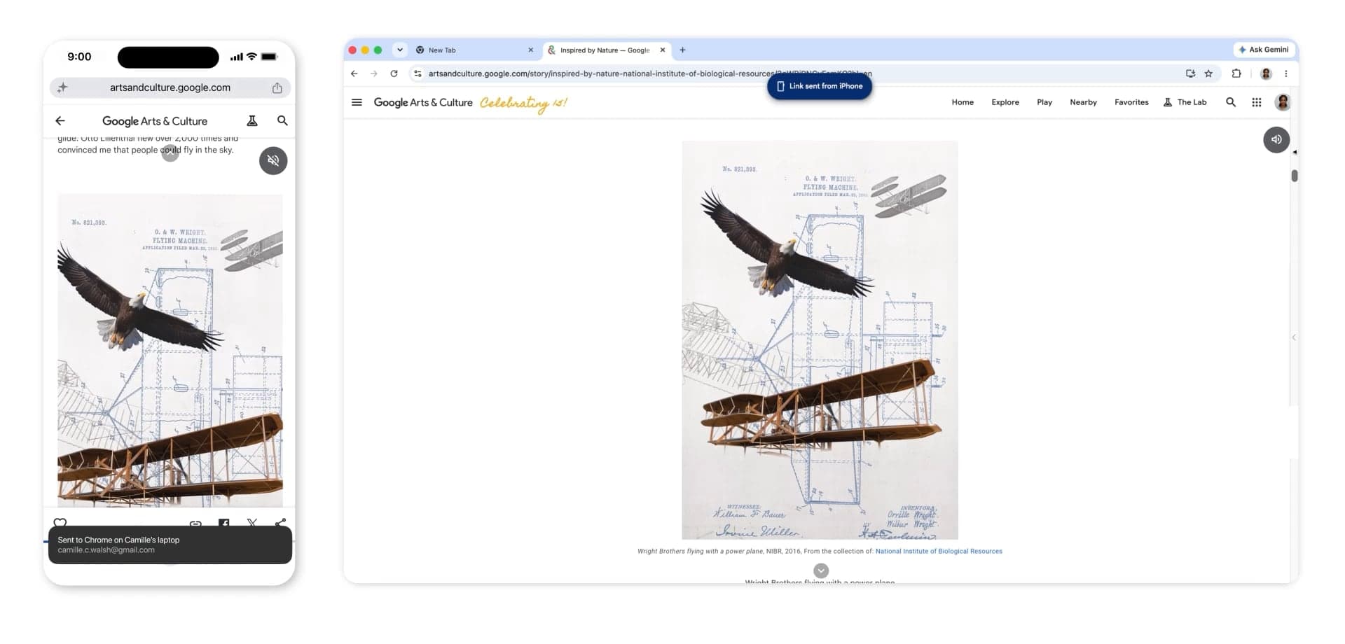 Odeslání URL adresy včetně aktuální pozice do druhého zařízení | Zdroj: Google