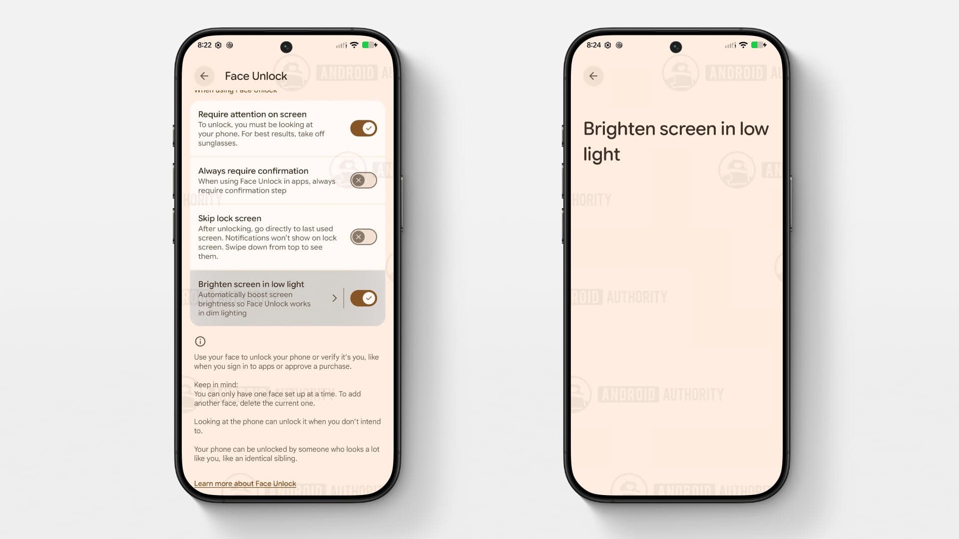 Nové nastavení odemykání obličejem u Google Pixelu v noci | Zdroj: Android Authority, úprava: Ondřej Koníček